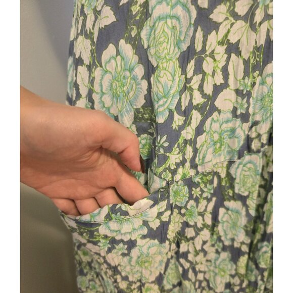 Green Floral Maxi Dress Italian Sleeveless Pockets Boho Tiered Garden Fairy Sz L - Picture 3 of 8